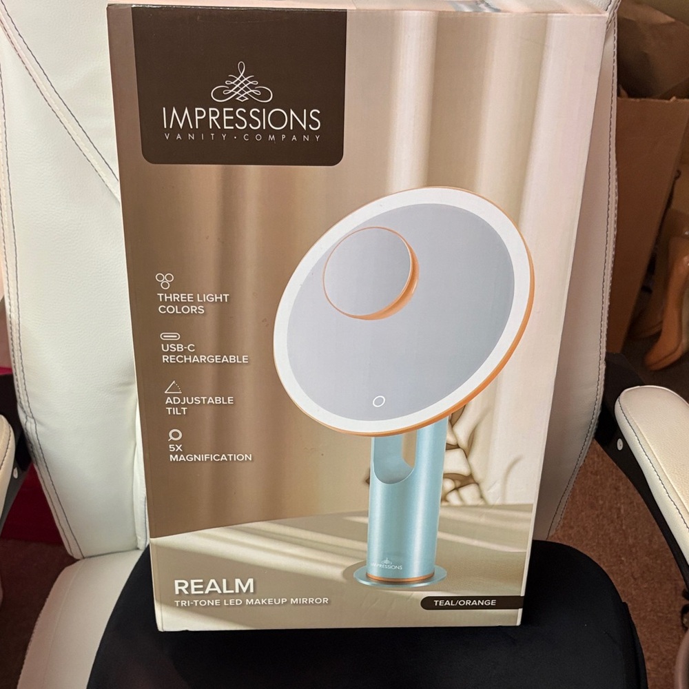 Impressions Vanity Realm Tri-Tone LED Makeup Mirror - Teal/Orange